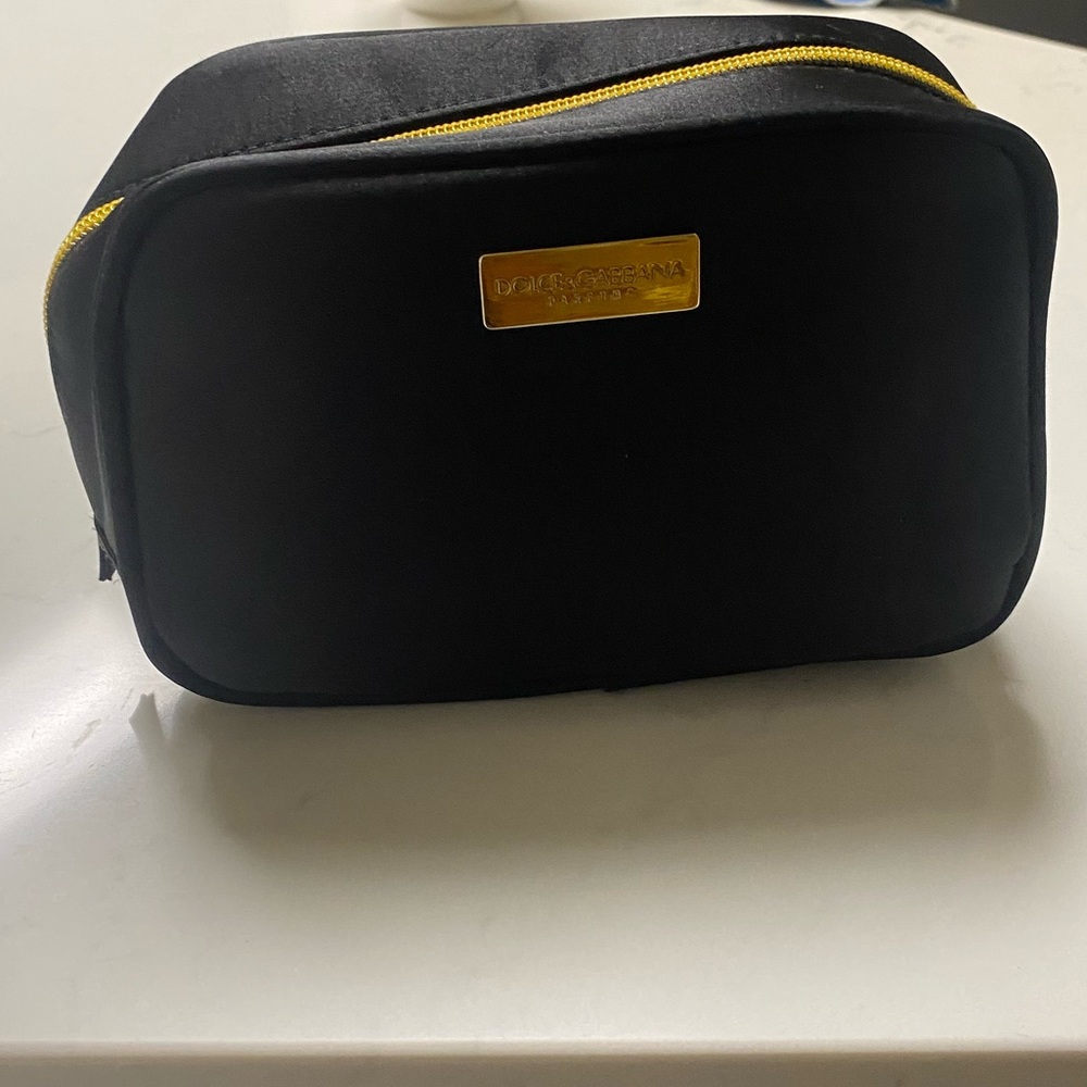 Dolce and Gabbana Parfums Makeup Bag Black Sateen with Gold-tone Hardware